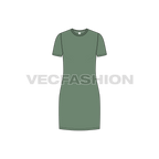 Womens long length roundneck shirt flat sketch, front view