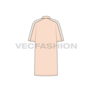 A vector illustrator clothing template for Women's Long Length Sweater. It has a contrast colored panel on side of the sleeve and mock neck collar. 