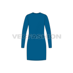 Womens long length v-neck shirt, thigh length flat sketch, back view