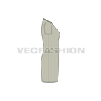 Womens long length v-neck shirt, straight cut flat sketch, side view