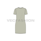 Womens long length v-neck shirt, straight cut flat sketch, back view