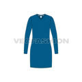 Womens long length v-neck shirt, thigh length flat sketch, front view