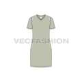 Womens long length v-neck shirt, straight cut flat sketch, front view