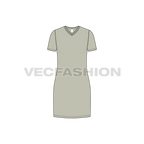 Womens long length v-neck shirt, straight cut flat sketch, front view