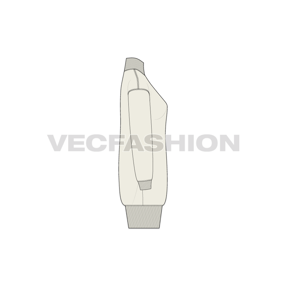 Womens long mock neck sweatshirt flat sketch, side view
