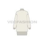Womens long mock neck sweatshirt flat sketch, back view