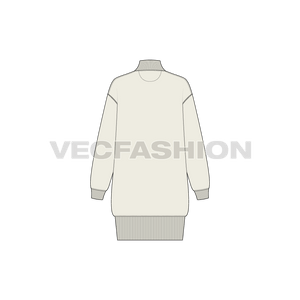 A modern styled sporty Women's Long Mock Neck Sweatshirt, it is a vector fashion template created in adobe illustrator. This vector sweatshirt have thick rib on neck,  bottom hem and sleeve cuffs.