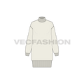Womens long mock neck sweatshirt flat sketch, front view