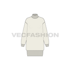 Womens long mock neck sweatshirt flat sketch, front view