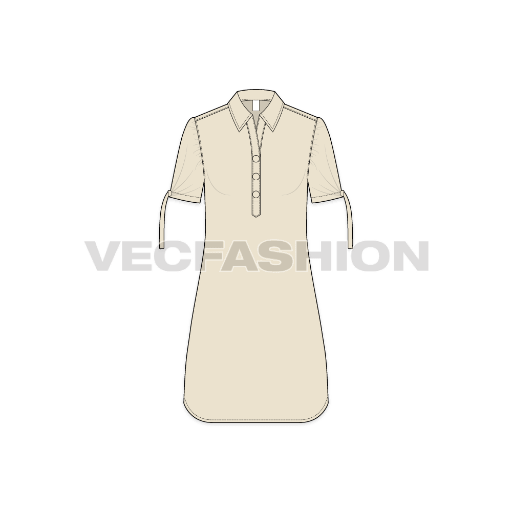 Womens long shirt with knotted sleeves flat sketch, front view