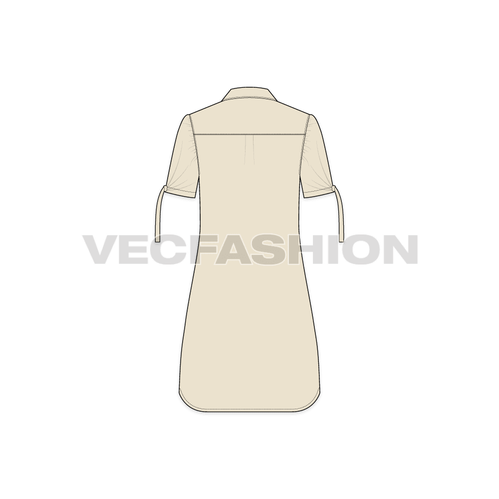 Womens long shirt with knotted sleeves flat sketch, back view
