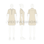 Womens long shirt with knotted sleeves flat sketch, croqui sketch