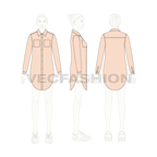 Womens long shirt with scoop hem flat sketch, croqui sketch