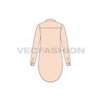Womens long shirt with scoop hem flat sketch, back view