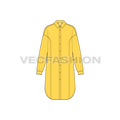 Womens long shirt with side panels flat sketch, front view
