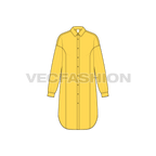 Womens long shirt with side panels flat sketch, front view