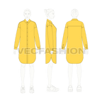 Womens long shirt with side panels flat sketch, croqui sketch
