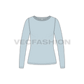 Womens long sleeve boat neck tee flat sketch, front view
