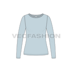 Womens long sleeve boat neck tee flat sketch, front view