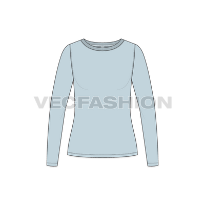 A vector fashion template for Women's Long Sleeve Boat Neck Tee. It has ribbed neckline with standard finishing on hem.