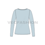 Womens long sleeve boat neck tee flat sketch, back view