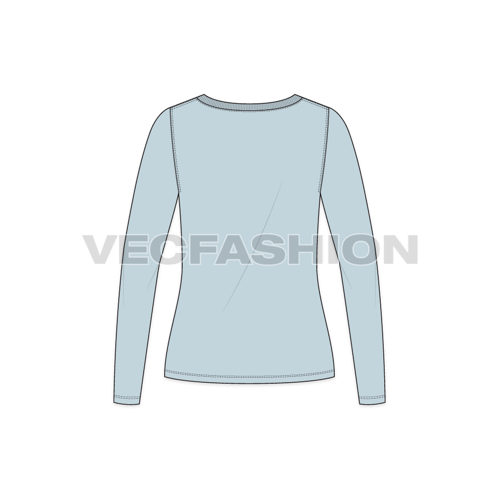 A vector fashion template for Women's Long Sleeve Boat Neck Tee. It has ribbed neckline with standard finishing on hem.