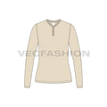 Womens long sleeve henley neck flat sketch, front view