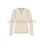 Womens long sleeve henley neck flat sketch, front view