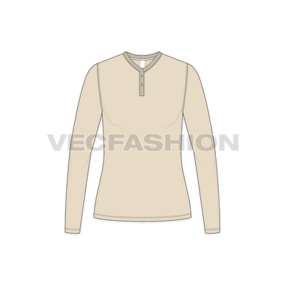 Women's Long Sleeve Henley Neck vector apparel template