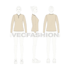 Womens long sleeve henley neck flat sketch, croqui sketch