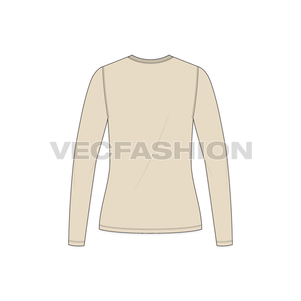 Womens long sleeve henley neck flat sketch, back view