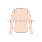 Womens long sleeve open neck tee flat sketch, back view