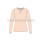 Womens long sleeve open neck tee flat sketch, front view
