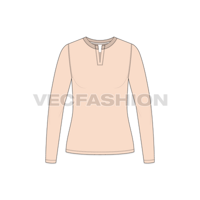 Women's Long Sleeve Open Neck Tee vector clothing sketch