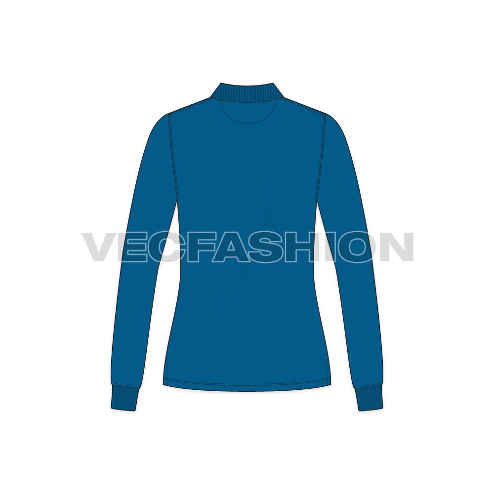 Womens long sleeve polo neck flat sketch, back view