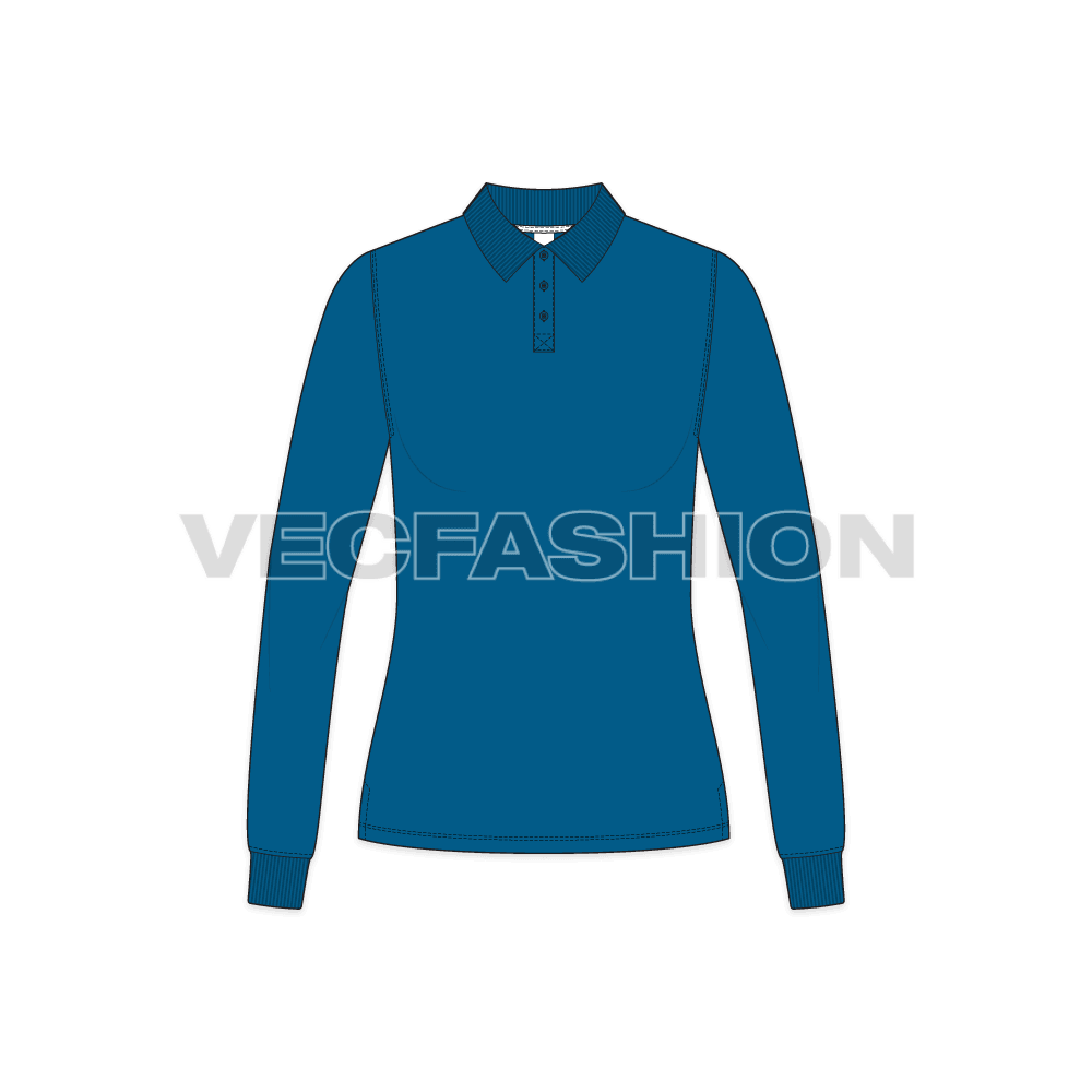 Womens long sleeve polo neck flat sketch, front view