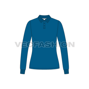 A vector fashion template for Women's Long Sleeve Polo Neck. It has a ribbed collar and cuffs.