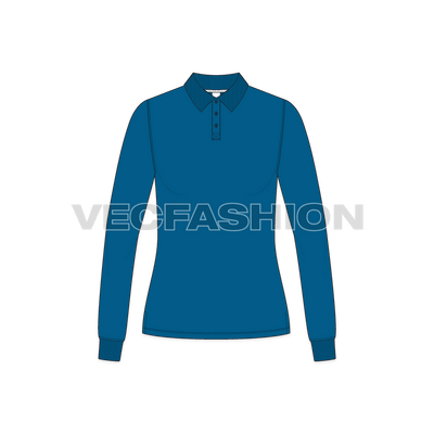 A vector fashion template for Women's Long Sleeve Polo Neck. It has a ribbed collar and cuffs.