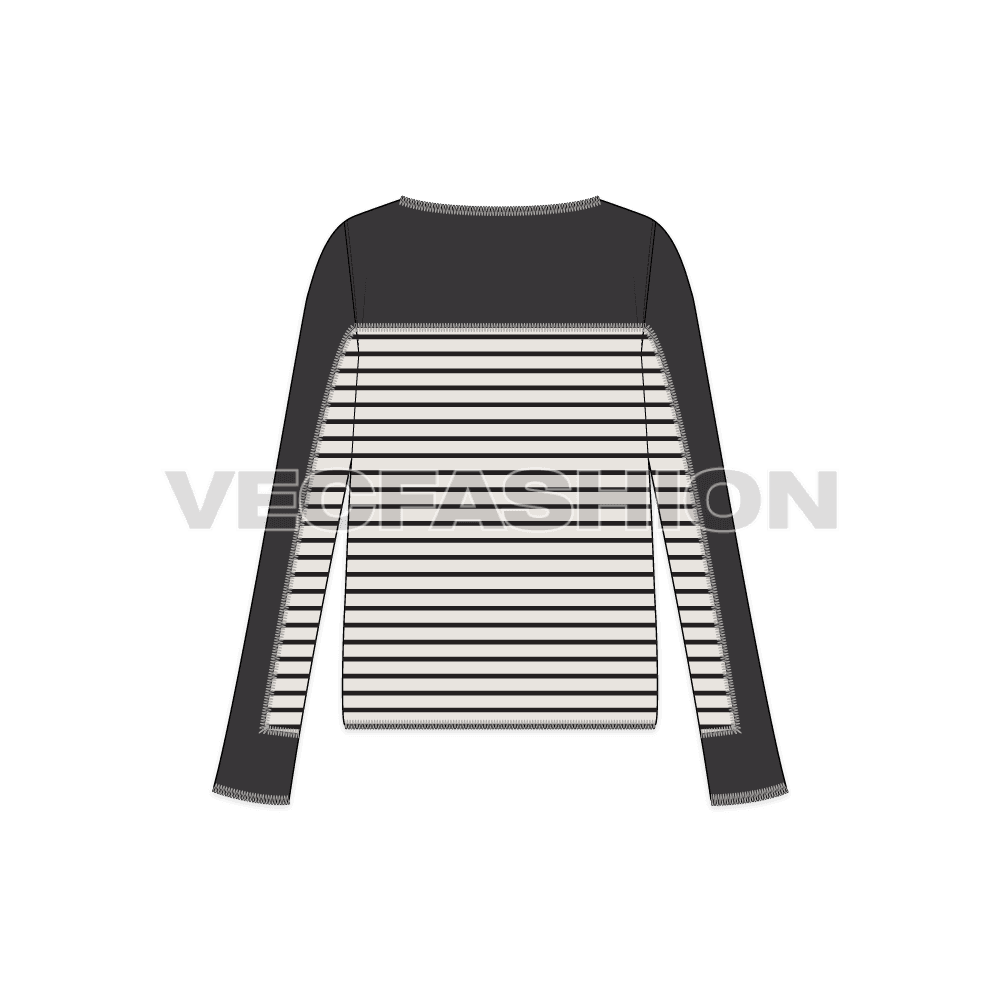 Womens long sleeve tunic sweater flat sketch, back view