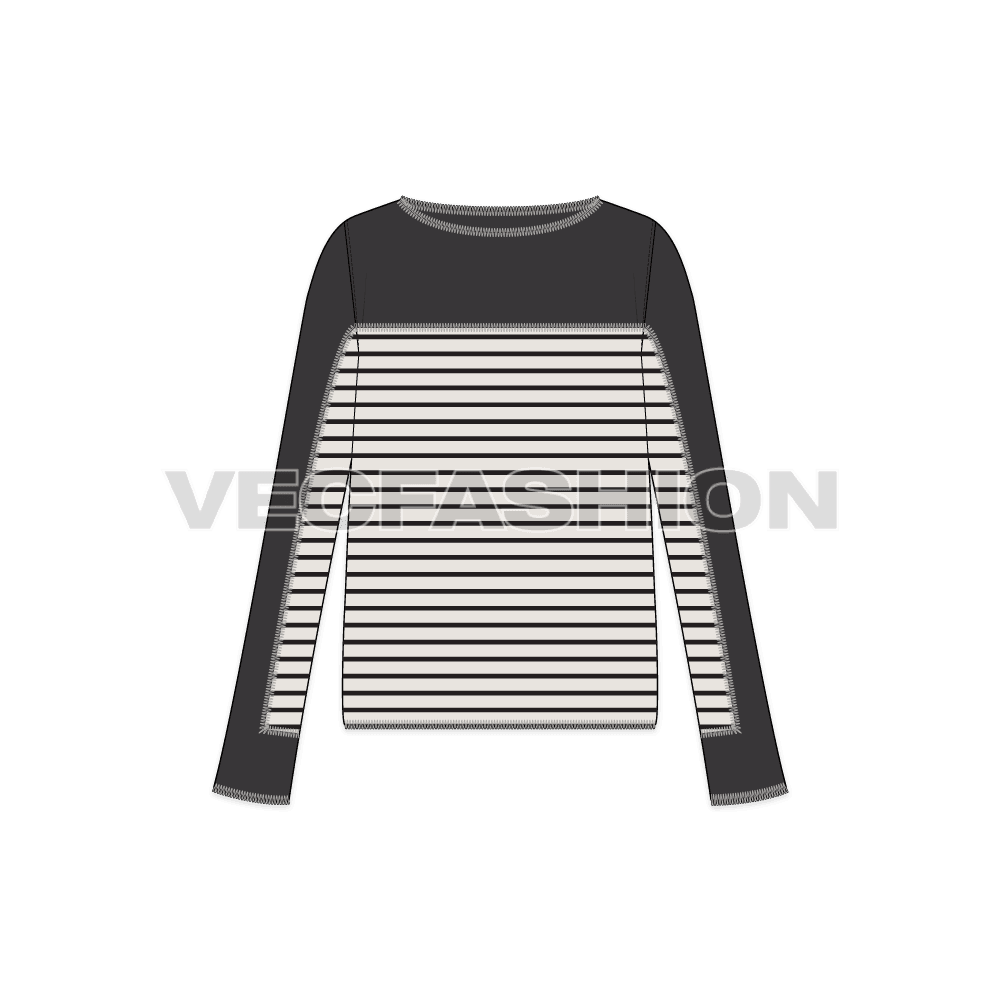 Womens long sleeve tunic sweater flat sketch, front view