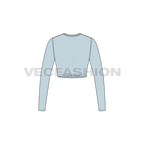 Womens long sleeve v-neck crop tee flat sketch, back view