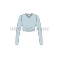 Womens long sleeve v-neck crop tee flat sketch, front view