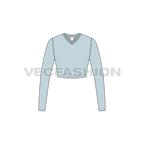 Womens long sleeve v-neck crop tee flat sketch, front view