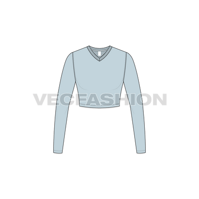 A vector fashion template for Women's Long Sleeve V-neck Crop Tee.