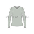 Womens long sleeve vneck t-shirt flat sketch, front view