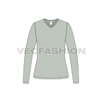 Womens long sleeve vneck t-shirt flat sketch, front view