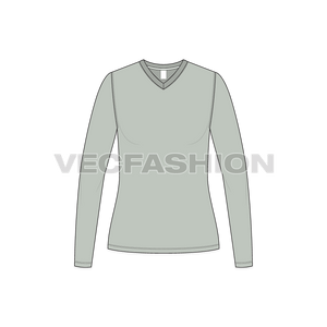 A vector fashion template for Women's Long Sleeve Basic T-shirt. It has ribbed neckline with standard finishing on hem.