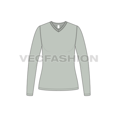 A vector fashion template for Women's Long Sleeve Basic T-shirt. It has ribbed neckline with standard finishing on hem.