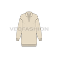 Womens long sweatshirt with open collar flat sketch, front view