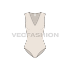 Womens long v-neckline swimsuit flat sketch, front view